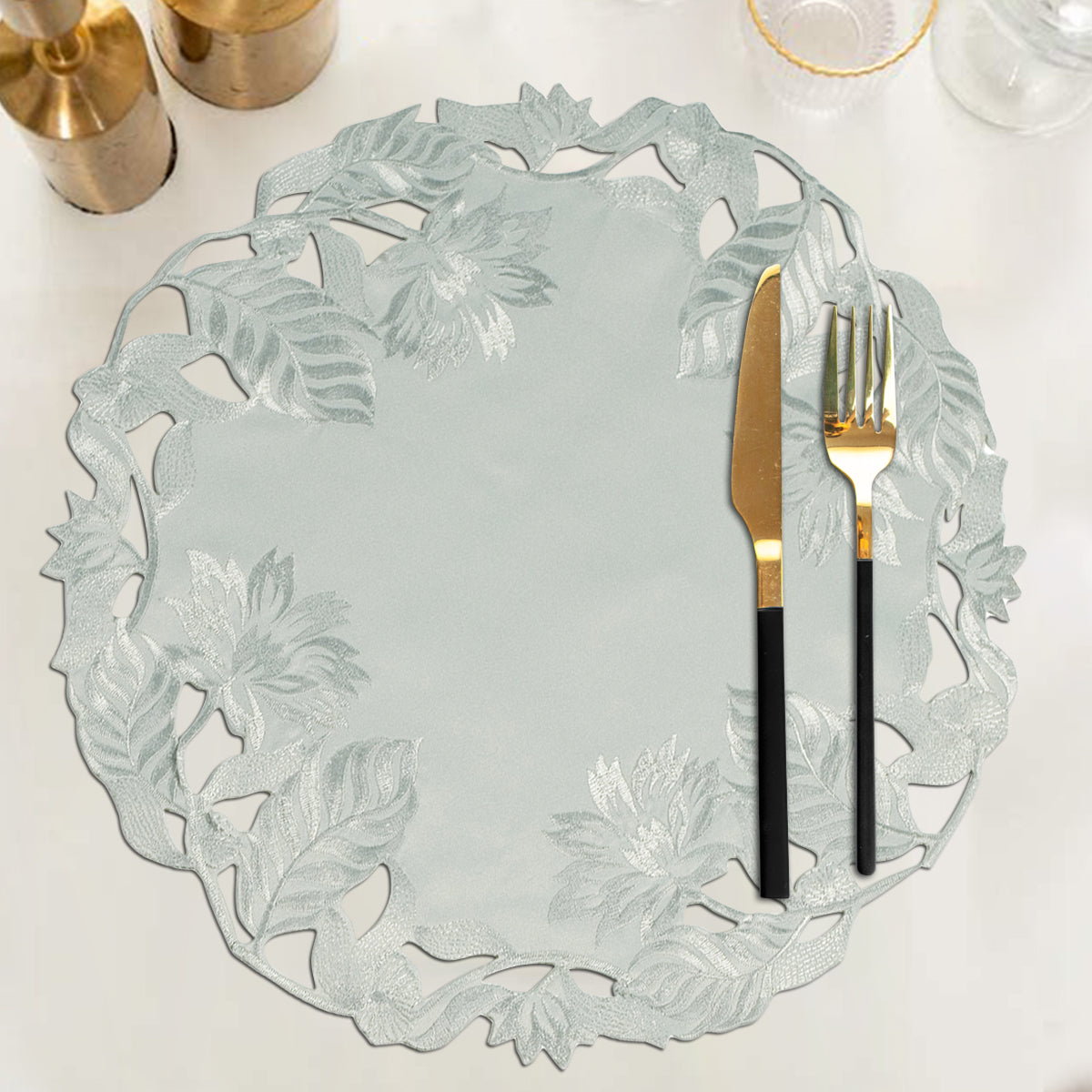 Linen Placemat Doilies - Round Gray Table Mats for Rustic Dining Table Protection