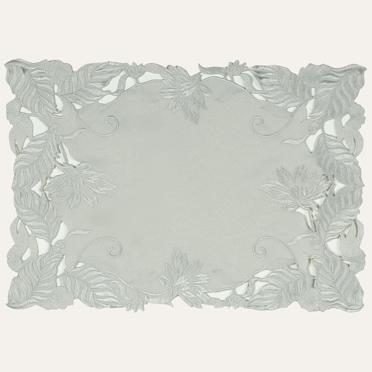 European Embroidered Placemats - Rustic Gray Table Mats 14x20 Inch for Indoor Outdoor