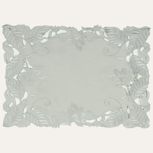 European Embroidered Placemats - Rustic Gray Table Mats 14x20 Inch for Indoor Outdoor