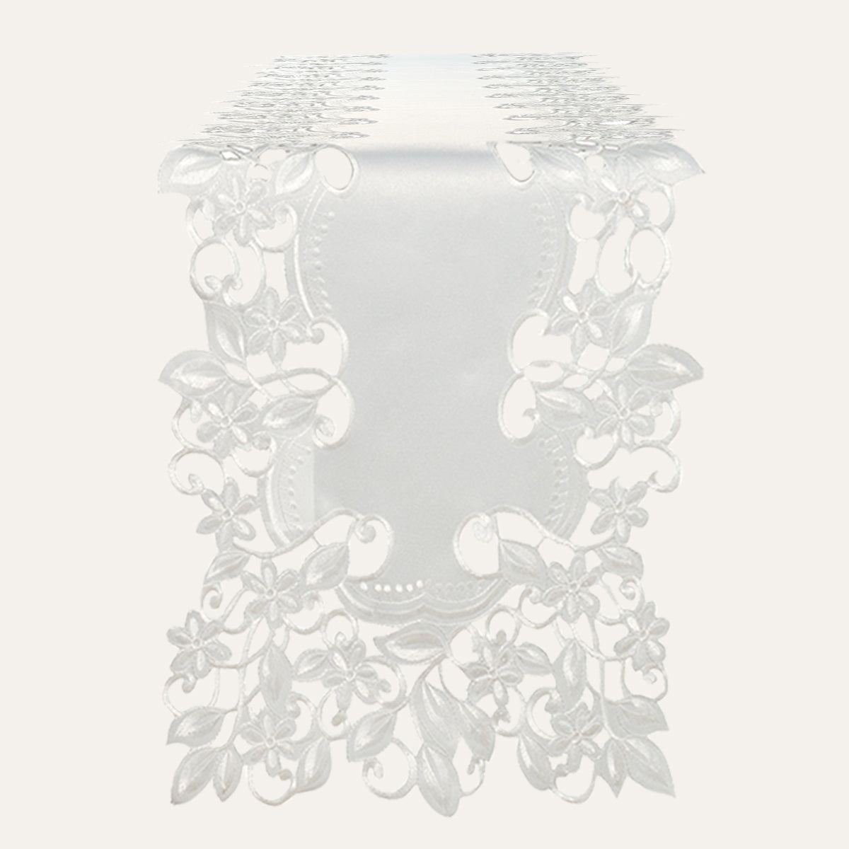European Embroidered Table Runner – White Rustic Linen Decor 14x108 Inches