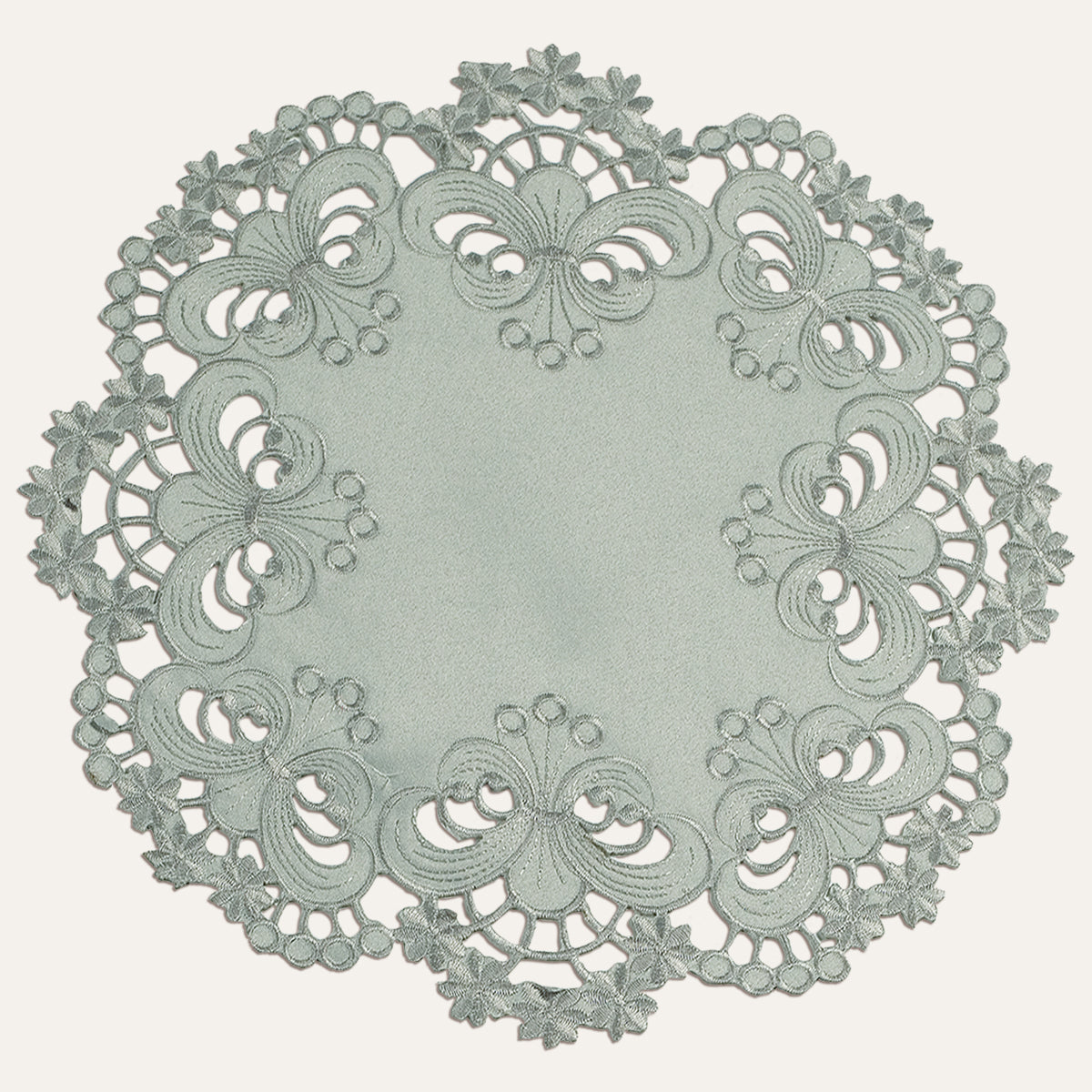 Gray Round Placemat - Embroidered Linen Mats | Rustic Table Decor Doilies