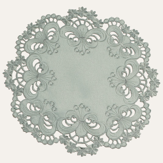Gray Round Placemat - Embroidered Linen Mats | Rustic Table Decor Doilies