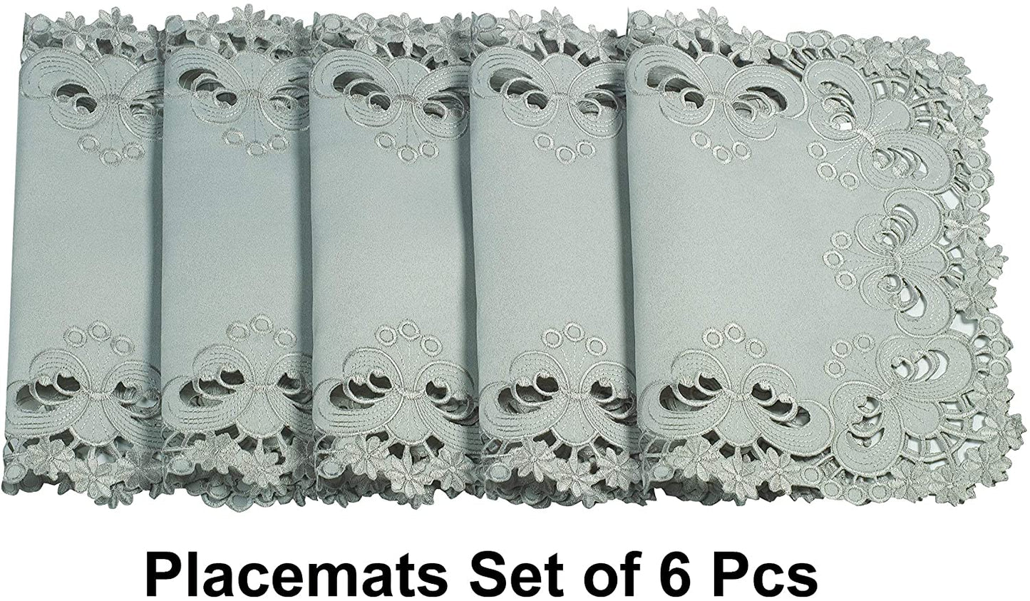 Embroidered Placemats - Gray European Embroidery Dining Table Mats | Rustic & Vintage
