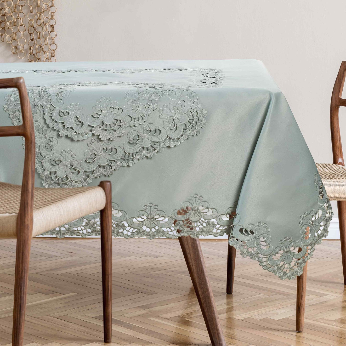 European Embroidered Table Topper - Rustic Gray Polyester Fabric Tablecloth