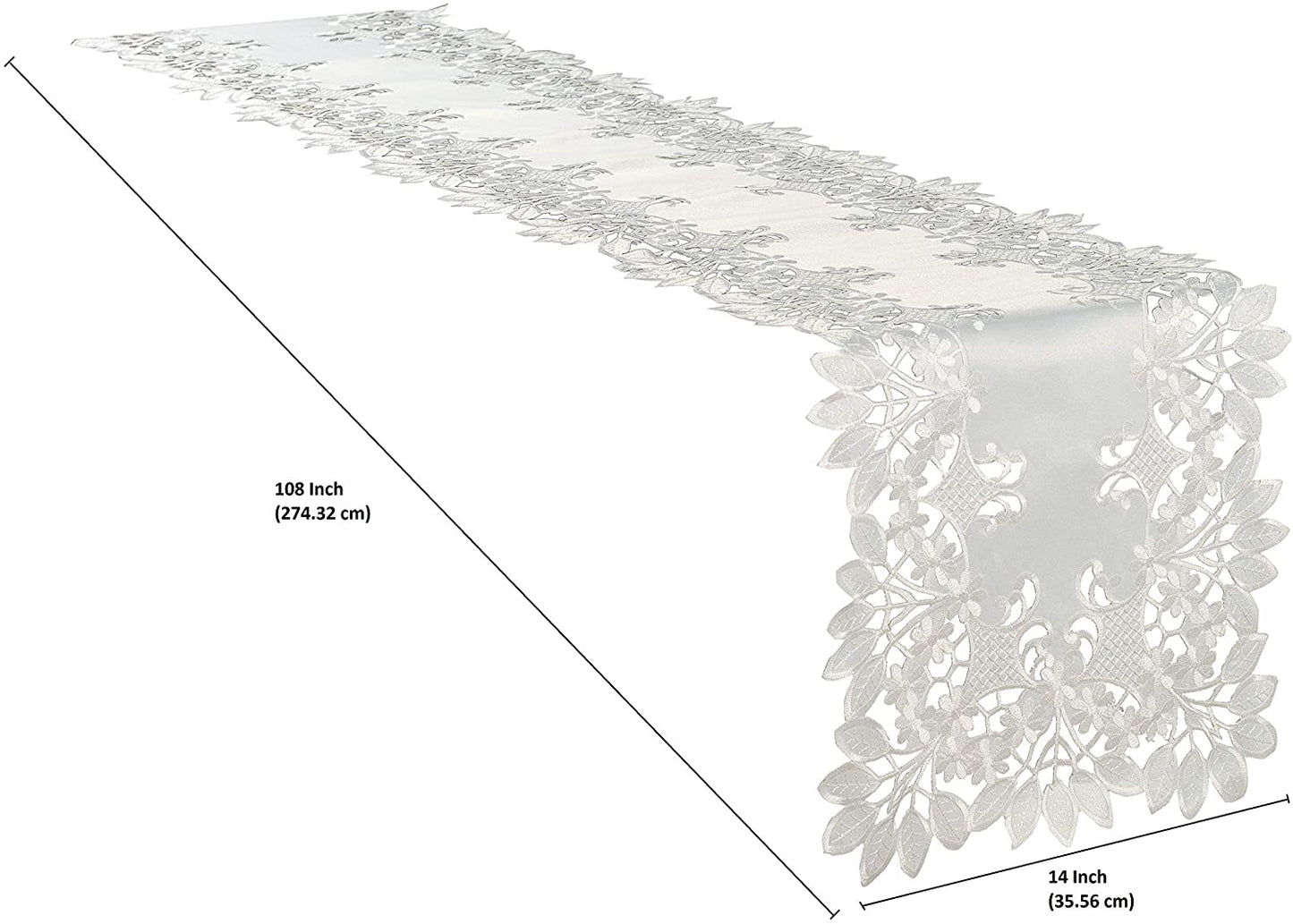 European Embroidered Table Runner – White Vintage Linen Runner for Dining Table