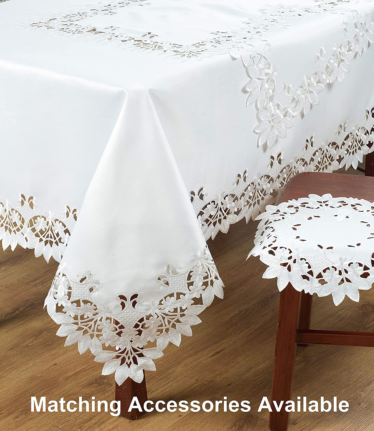 European Embroidered Table Runner – White Vintage Linen Runner for Dining Table