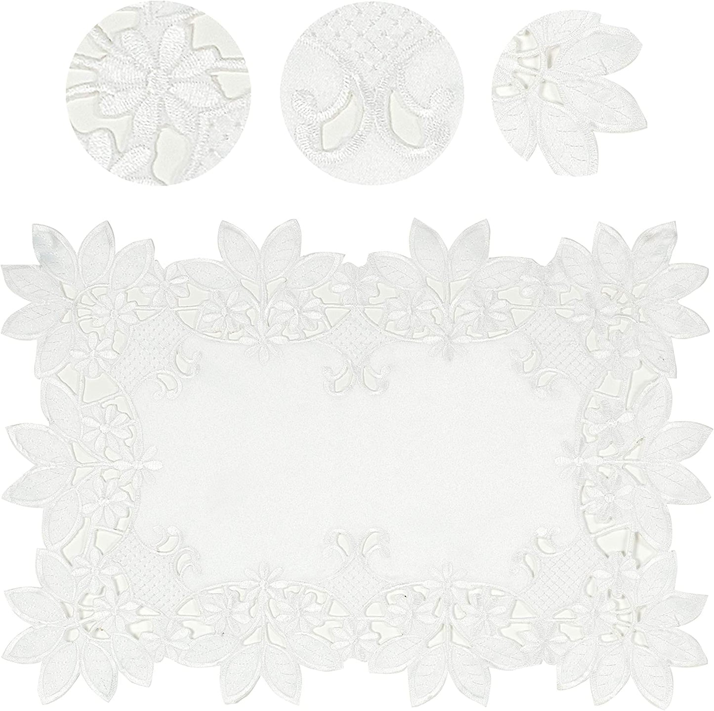 European Embroidered Table Runner – White Vintage Linen Runner for Dining Table
