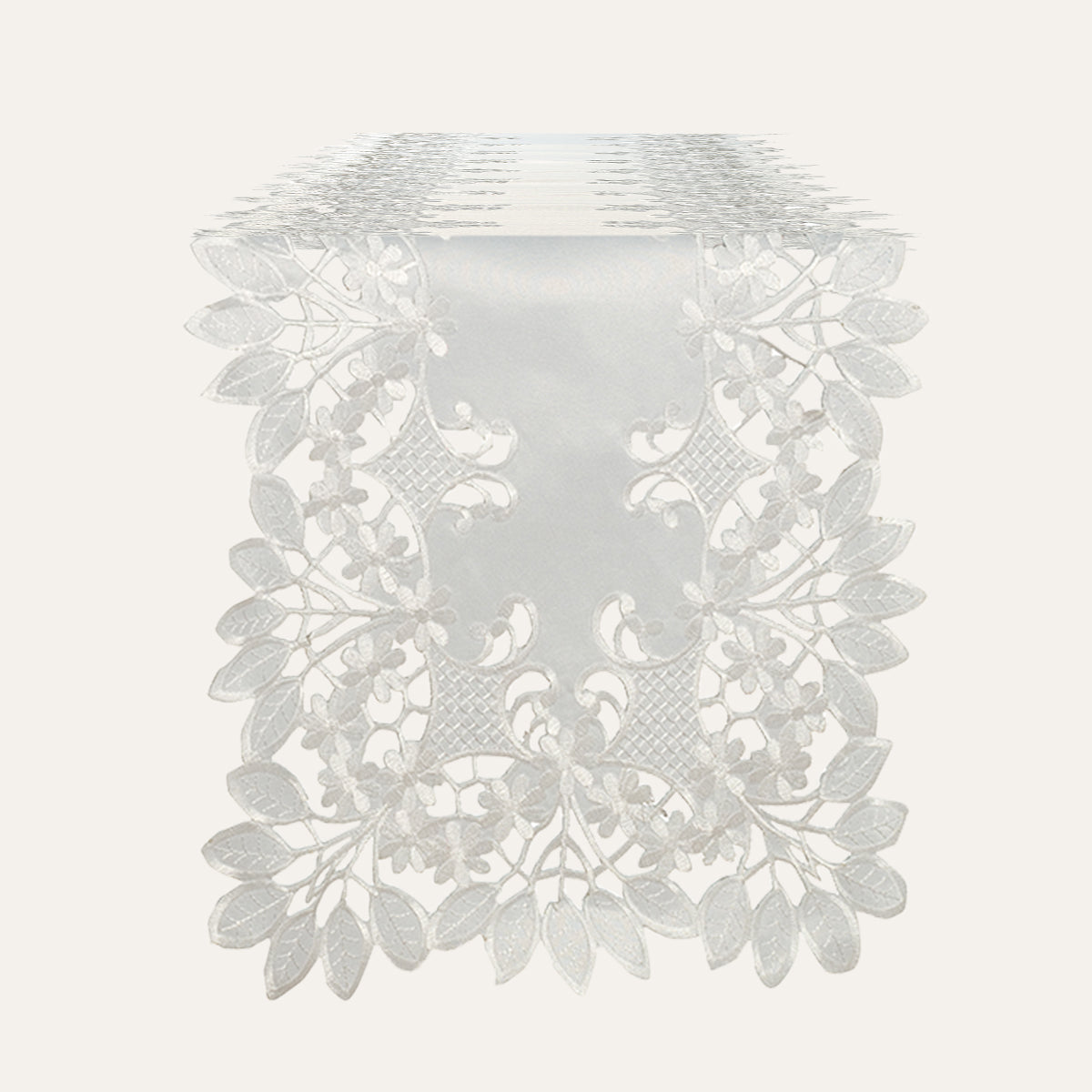 European Embroidered Table Runner – White Vintage Linen Runner for Dining Table