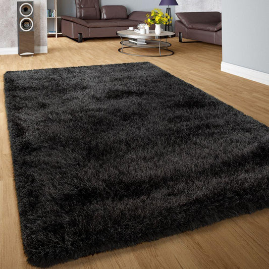 Fluffy Rug Shaggy For Living Room Soft & Shimmering - Black