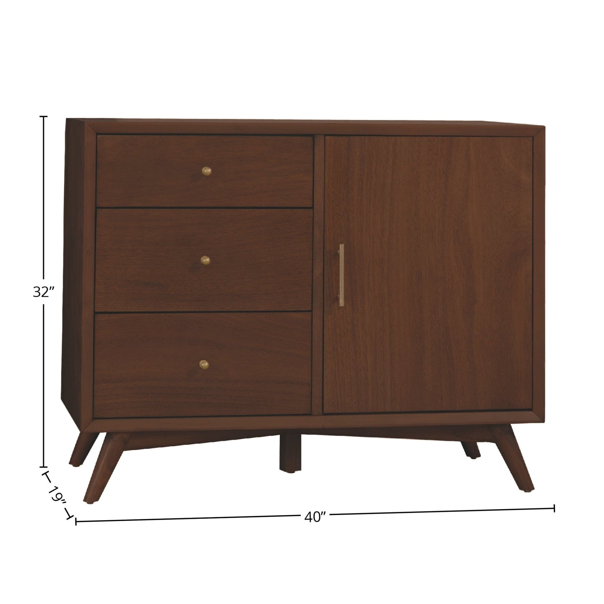 Flynn Accent Cabinet in Walnut finish, showcasing Mid-Century Modern design with storage options.