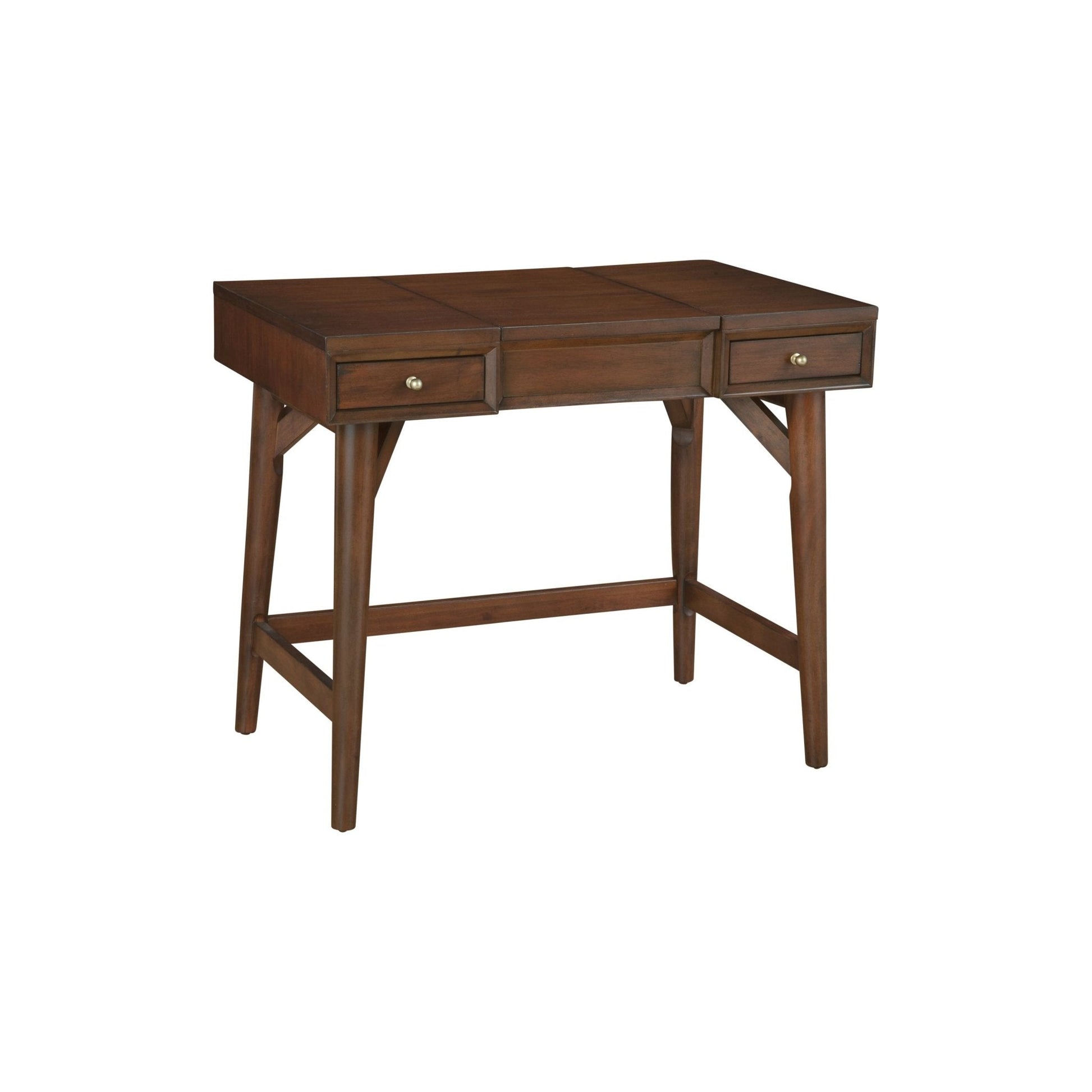 Flynn Bedroom Vanity in walnut finish with two drawers and flip top mirror, ideal for bedroom organization.