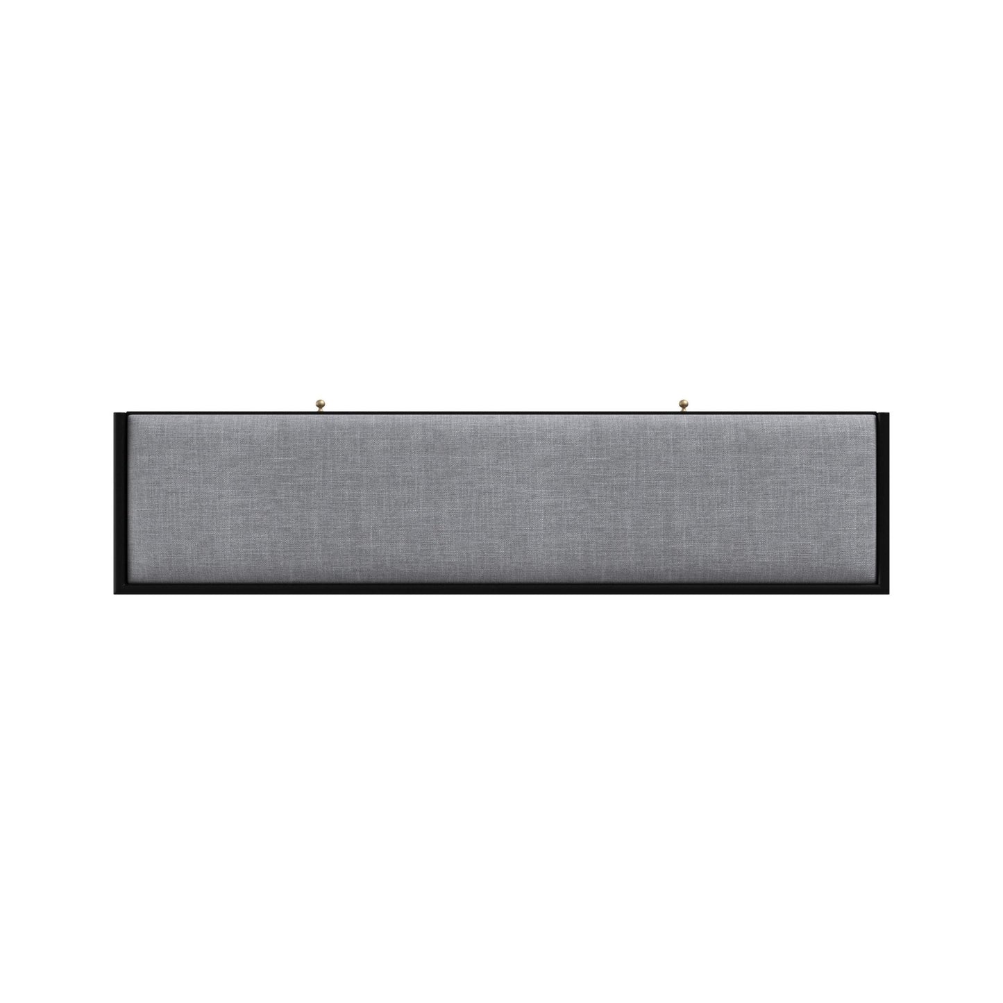 Flynn Bench in black with a gray upholstered seat, showcasing Mid-Century Modern design.