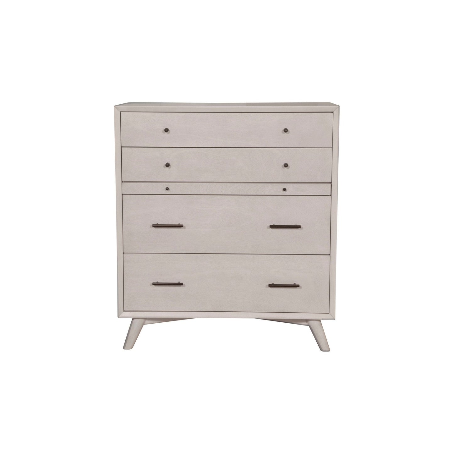 Flynn Chest in Gray featuring four spacious drawers and Mid-Century Modern design.