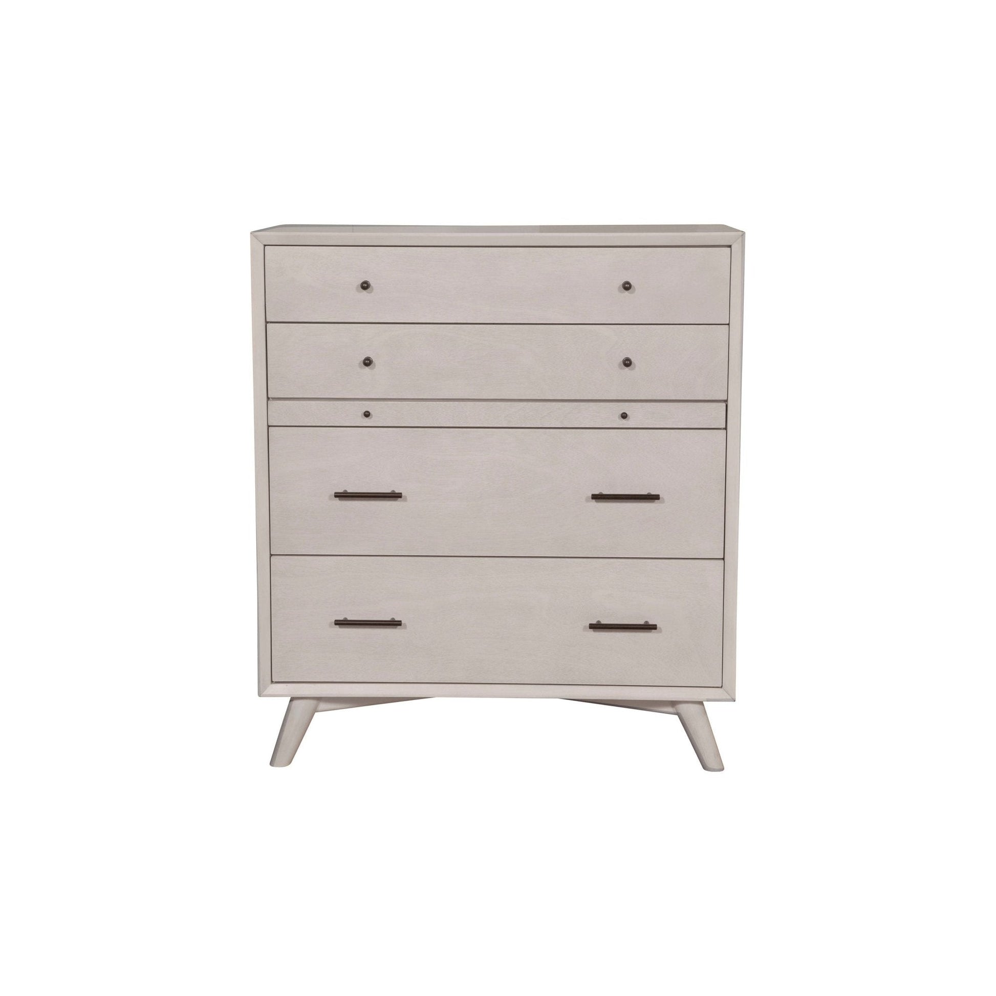 Flynn Chest in Gray featuring four spacious drawers and Mid-Century Modern design.