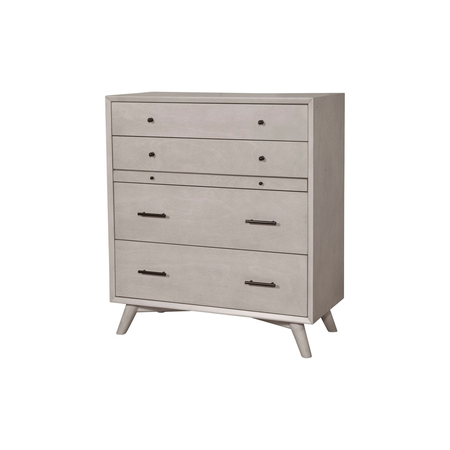 Flynn Chest in Gray with four drawers and Mid-Century Modern design for extra storage.