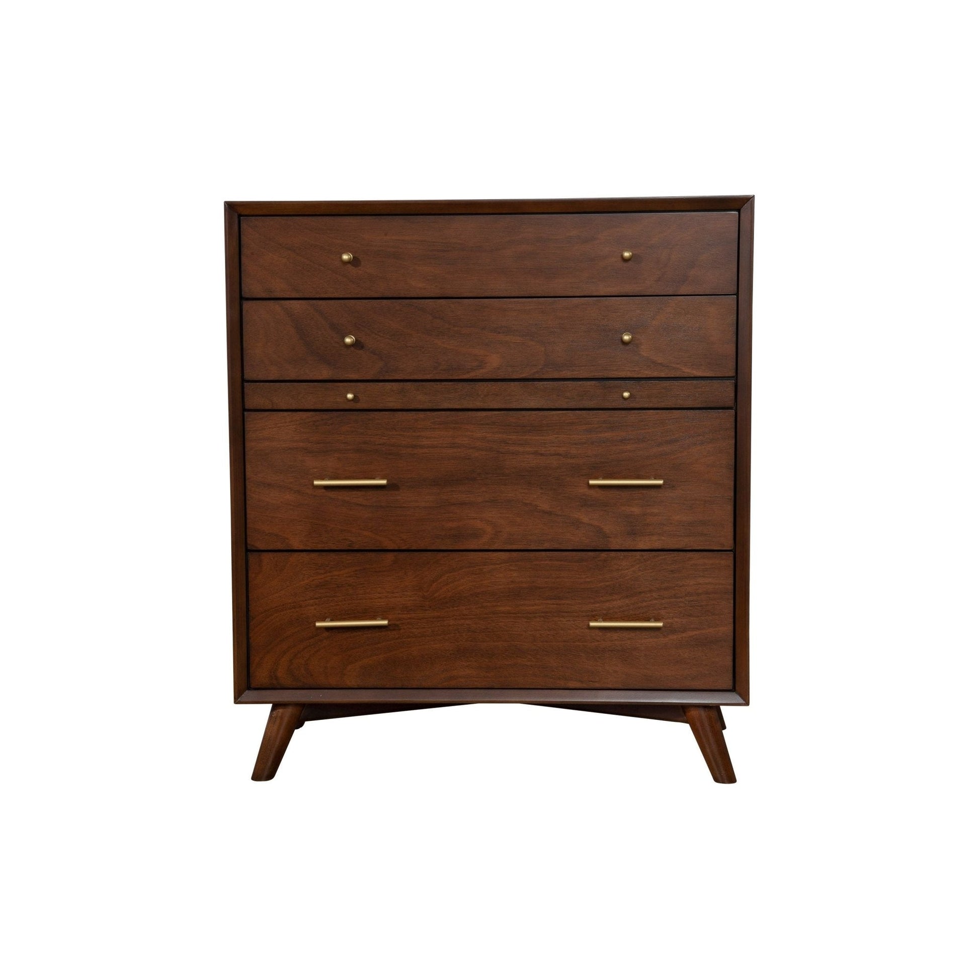 Flynn Chest, Walnut - Mid-Century Modern accent chest with four drawers and solid Mahogany construction.