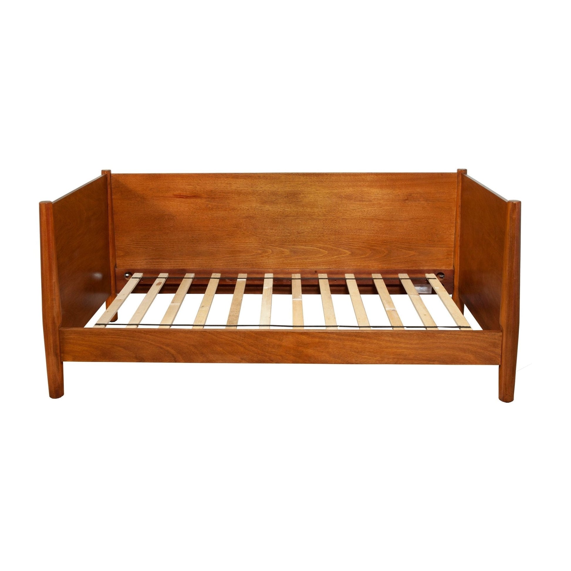 Flynn Day Bed in chestnut wood featuring a Mid-Century Modern design with solid Mahogany construction.