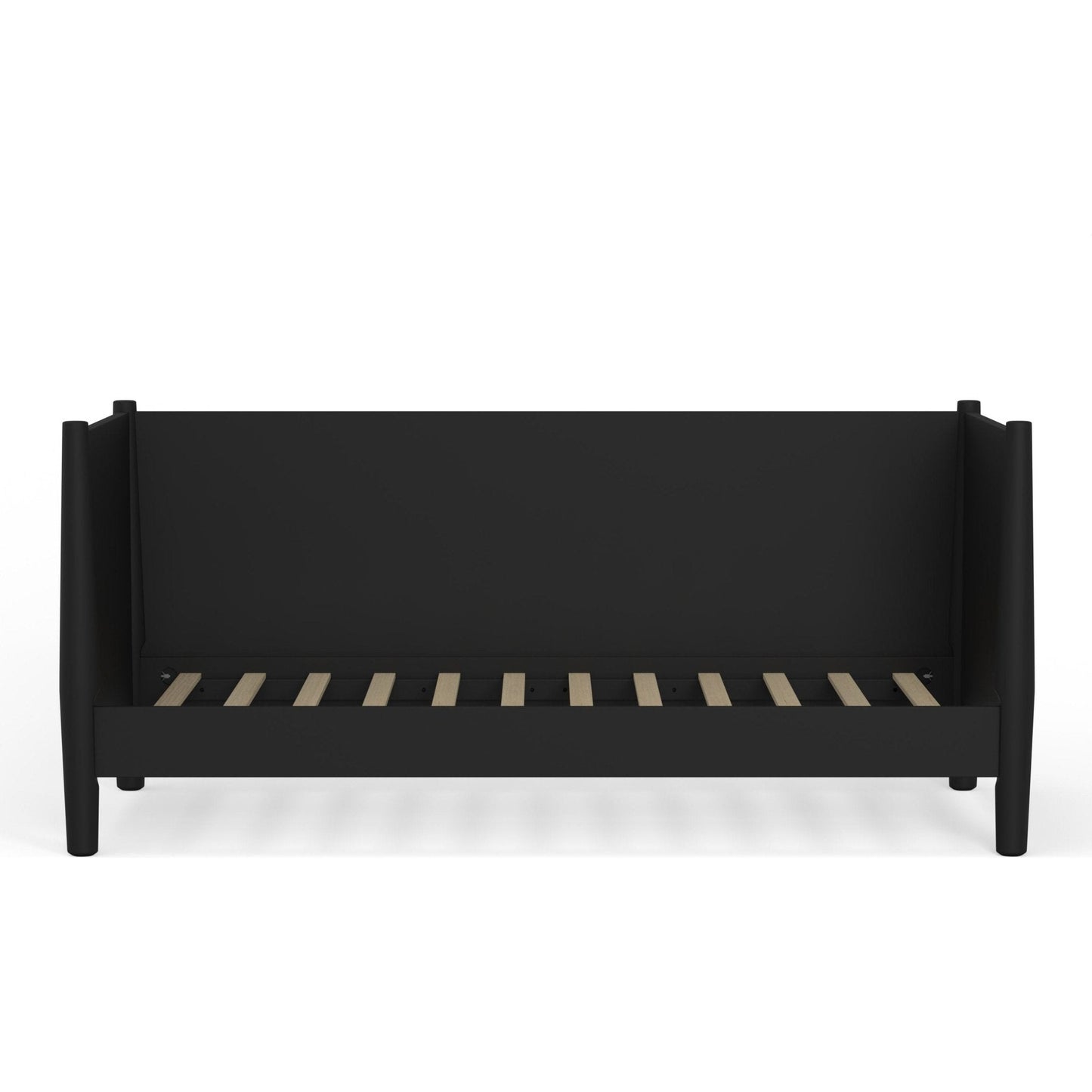 Flynn Day Bed in black with sturdy Mahogany frame and wooden slats for support.