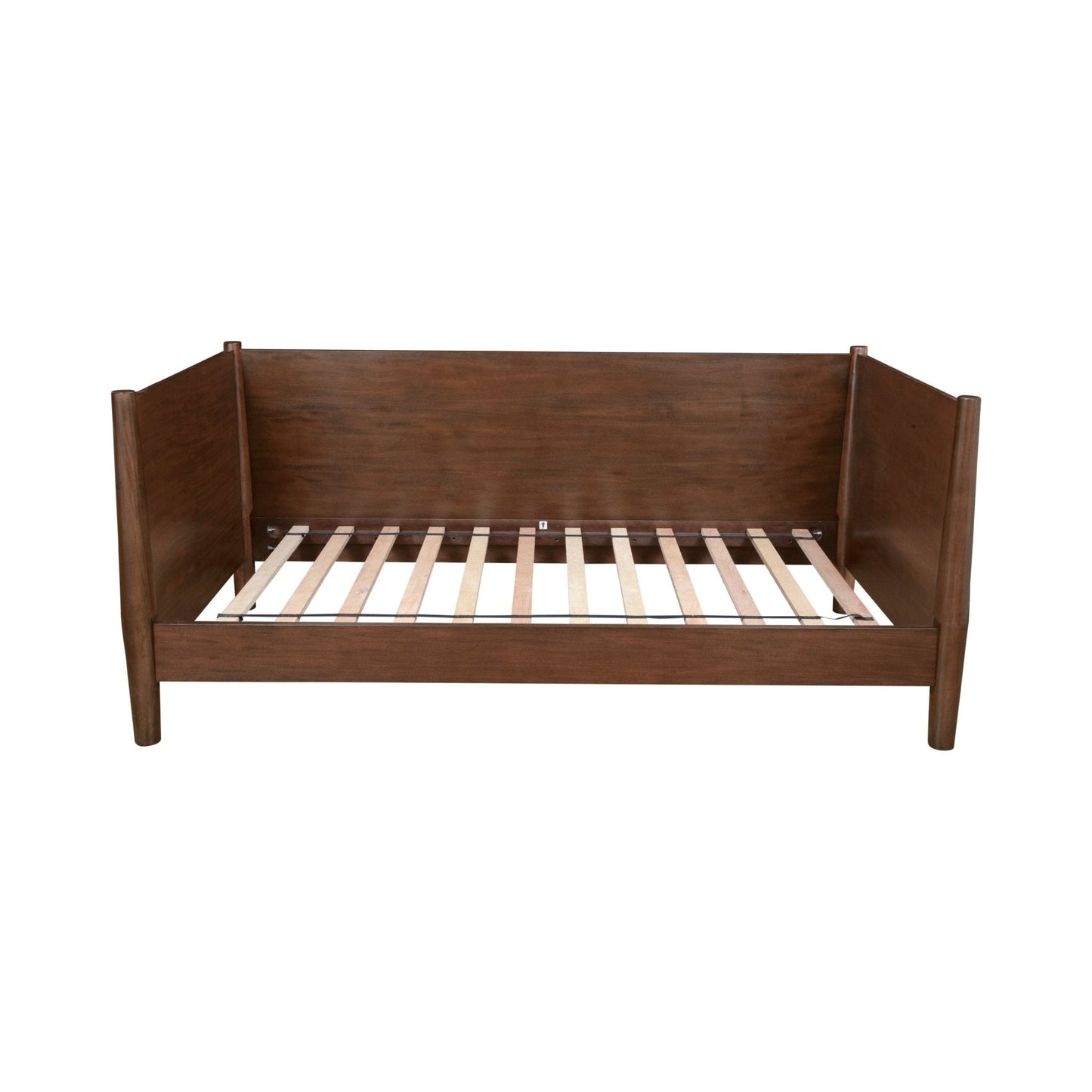Flynn Day Bed in Walnut finish showcasing its sturdy frame and classic Mid-Century Modern design.