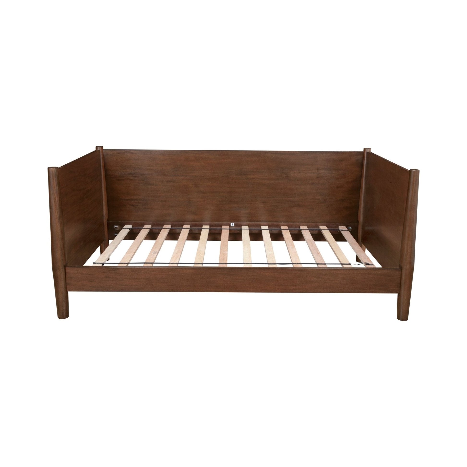 Flynn Day Bed in Walnut finish showcasing its sturdy frame and classic Mid-Century Modern design.