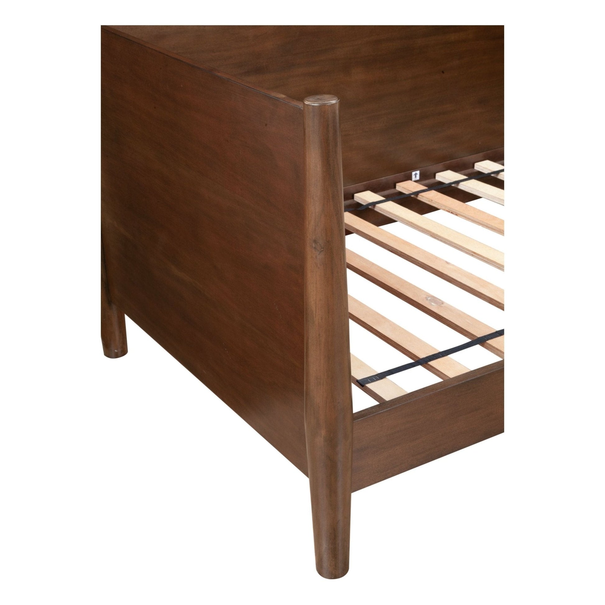 Flynn Day Bed in walnut finish showcasing sturdy construction and Mid-Century Modern design.