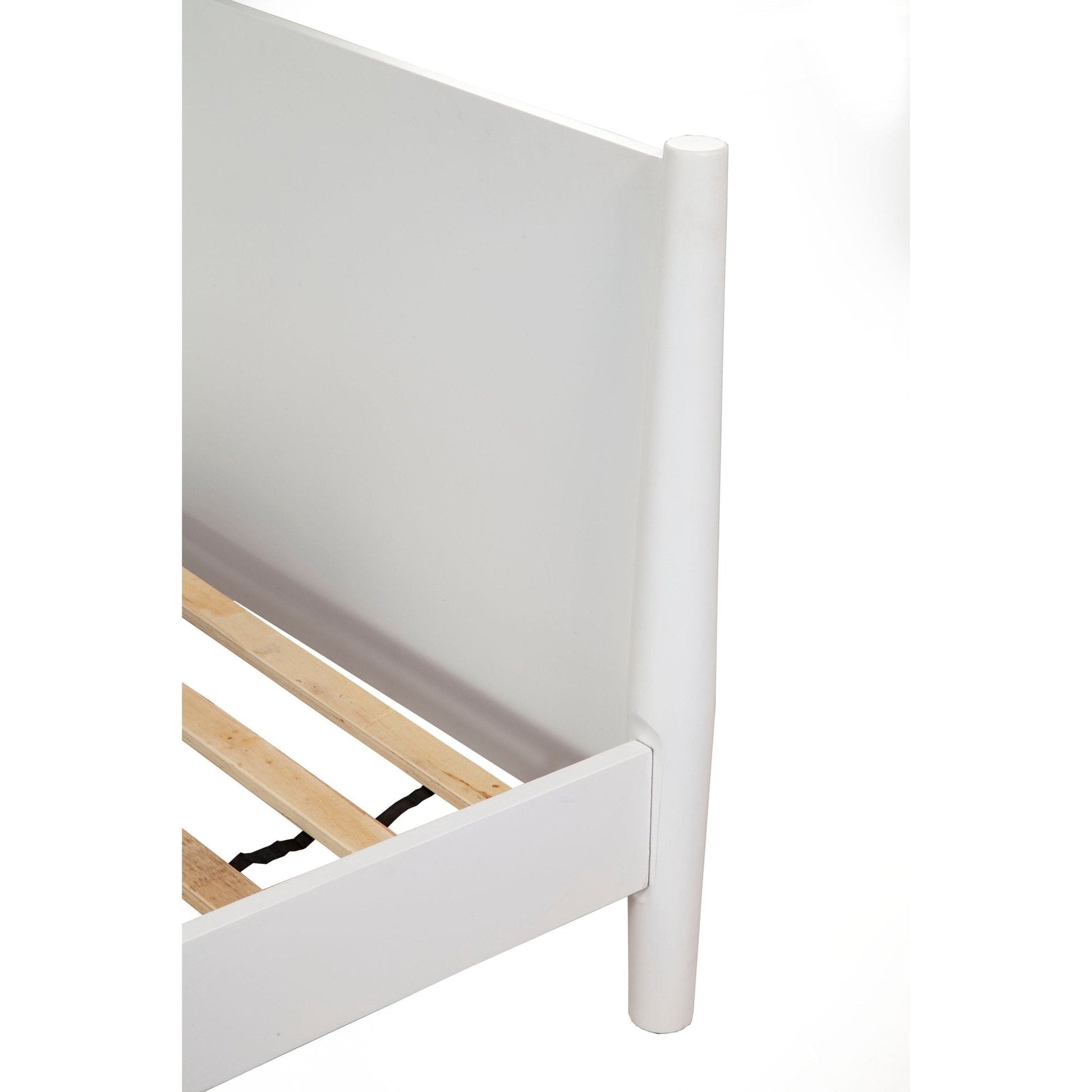 Close-up view of the Flynn Day Bed in White showcasing its sturdy design and wooden slats.