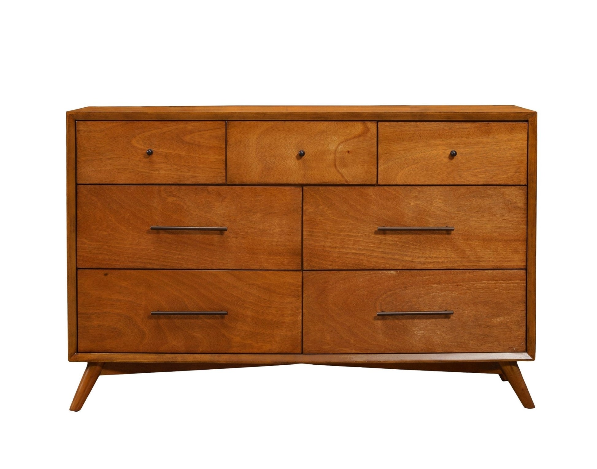 Flynn Dresser in Chestnut with six spacious drawers and classic Mid-Century Modern design.