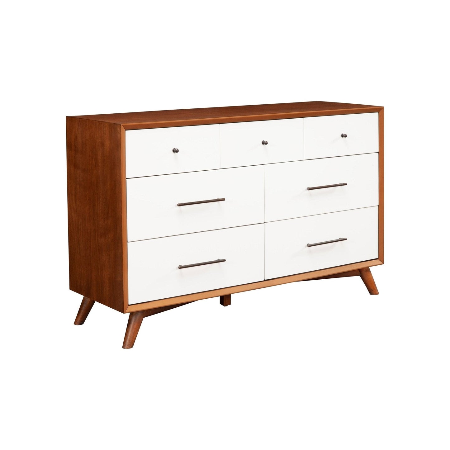 Flynn Dresser in Chestnut and White featuring Mid-Century Modern design with ample storage.