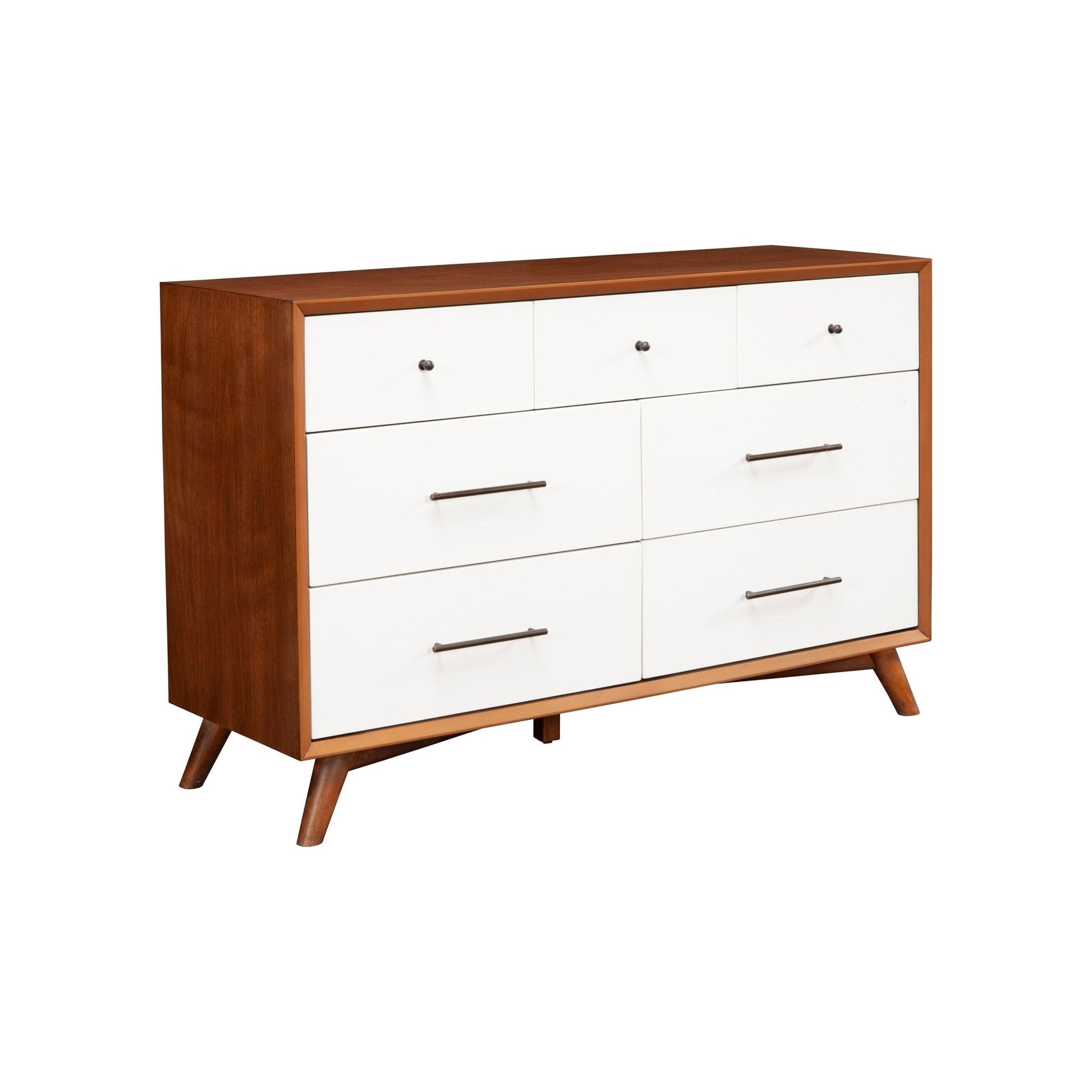 Flynn Dresser in Chestnut and White featuring Mid-Century Modern design with ample storage.