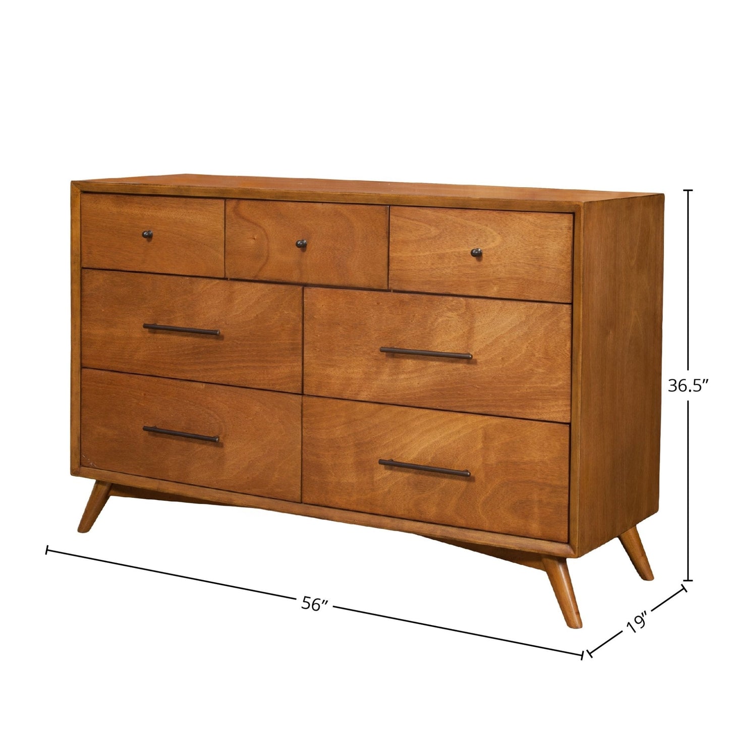 Flynn Dresser in Chestnut finish, featuring Mid-Century Modern design with spacious drawers for storage.