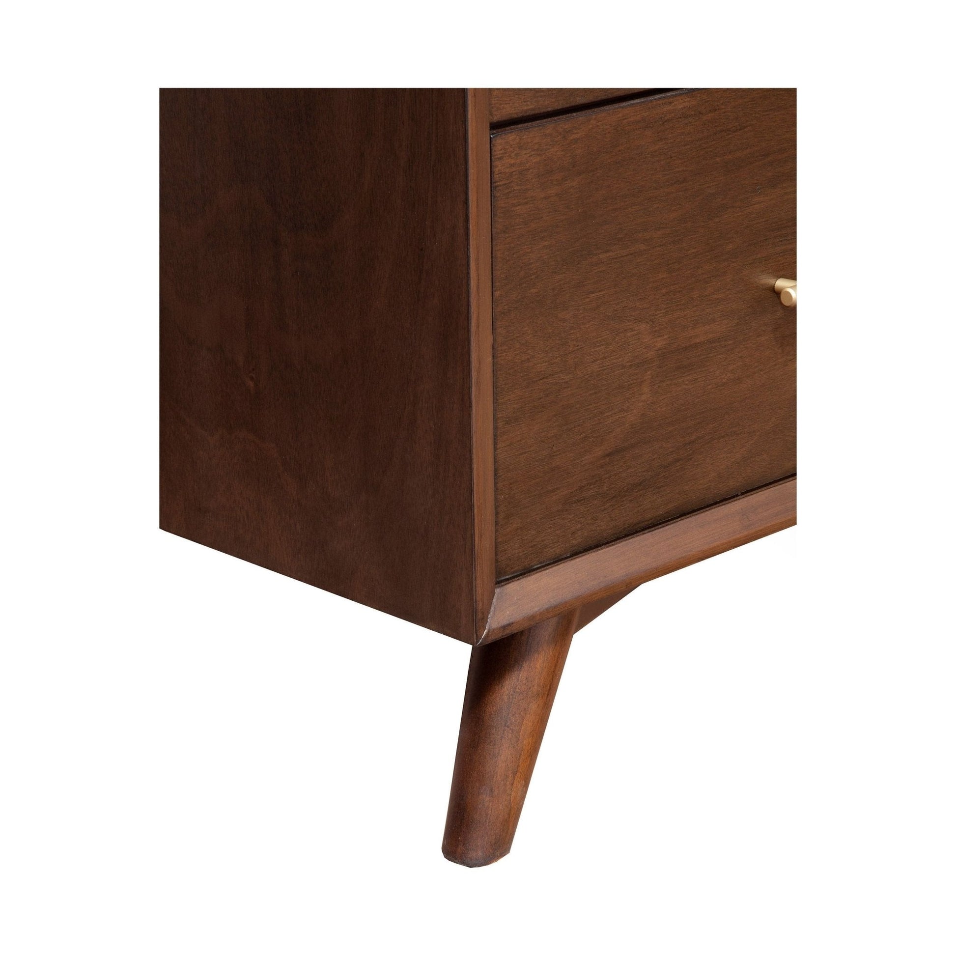 Close-up of the Flynn Dresser, Walnut showing durable construction and Mid-Century Modern design details.