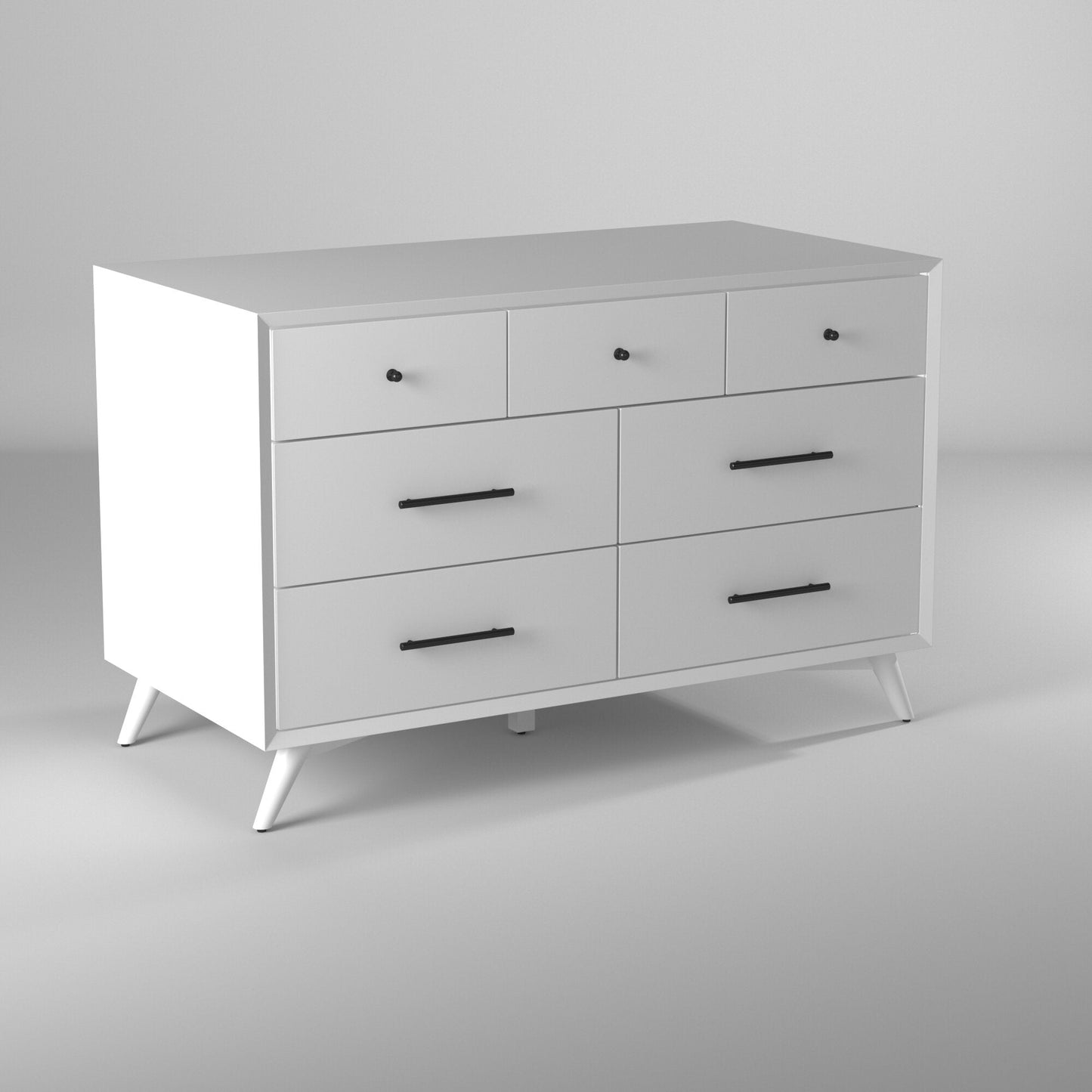 Flynn Dresser, White featuring sleek Mid-Century Modern design with roomy storage and sturdy construction.