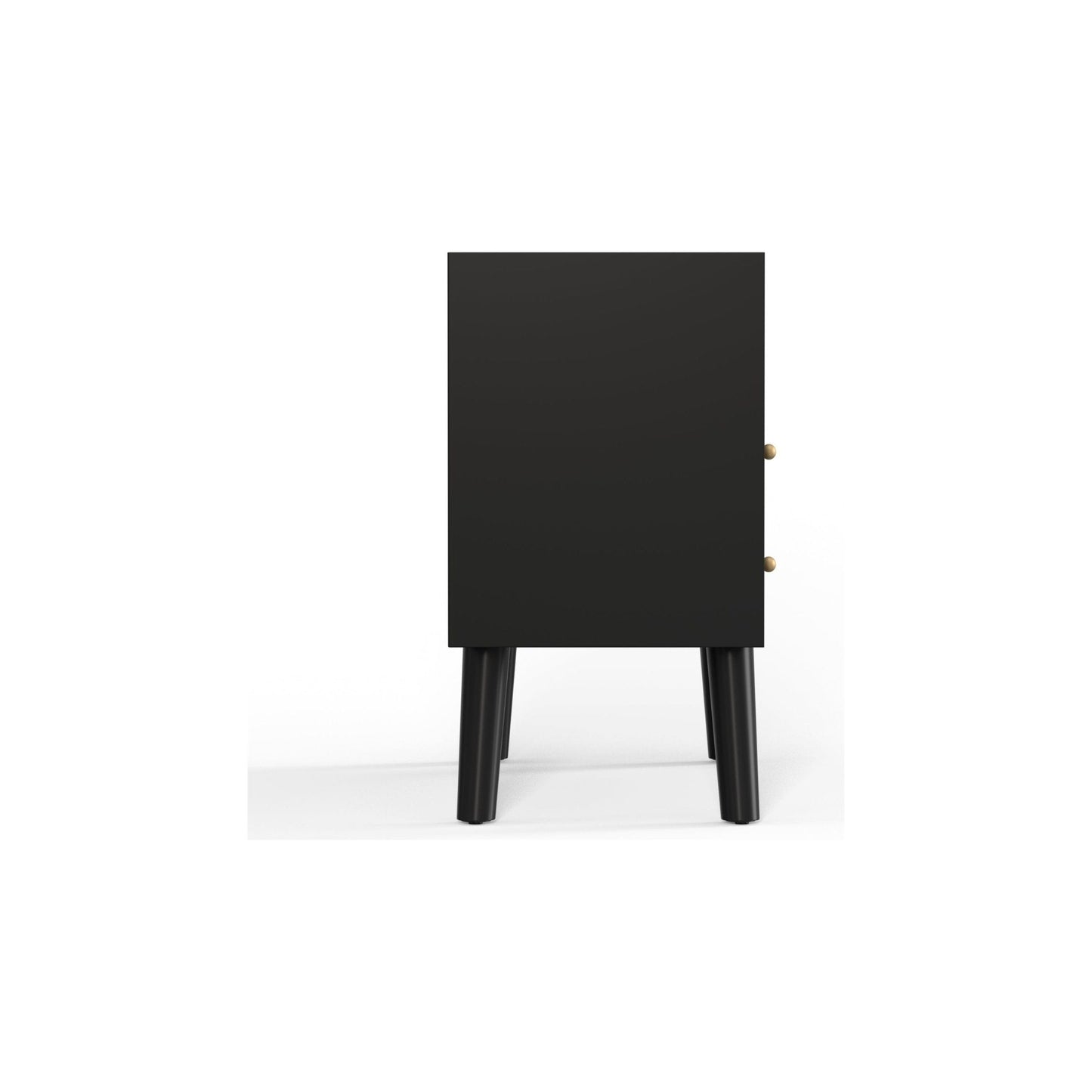 Flynn Large Nightstand in Black with sleek design and splayed legs, perfect for Mid-Century Modern interiors.
