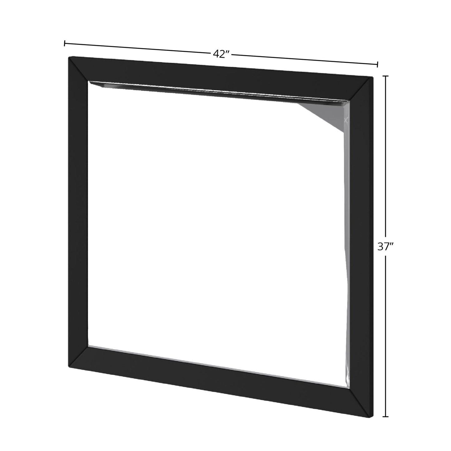 Flynn Mirror in black, featuring a sleek design with dimensions 42" x 37", ideal for Mid-Century Modern decor.