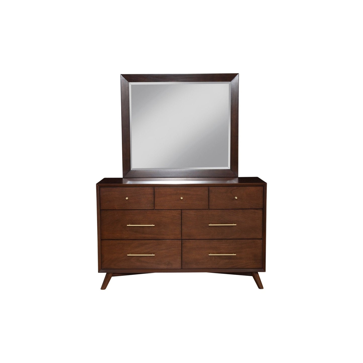 Flynn Mirror, Walnut with Mid-Century Modern dresser features and sustainably sourced solid Mahogany.