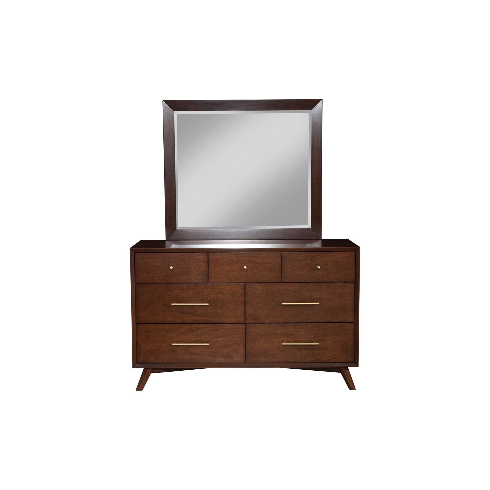 Flynn Mirror, Walnut with Mid-Century Modern dresser features and sustainably sourced solid Mahogany.