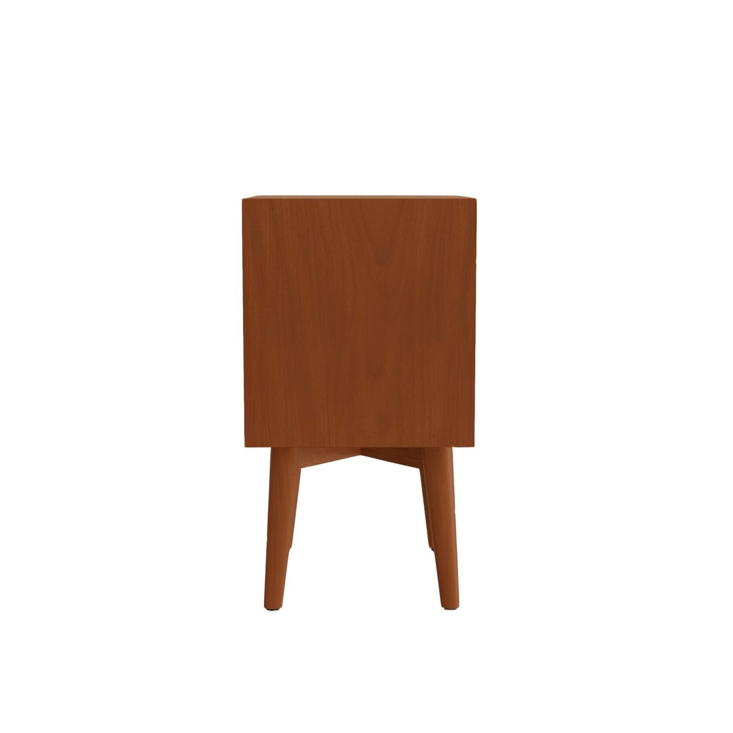 Flynn Nightstand in Chestnut color showcasing a sleek Mid-Century Modern design with sturdy legs.