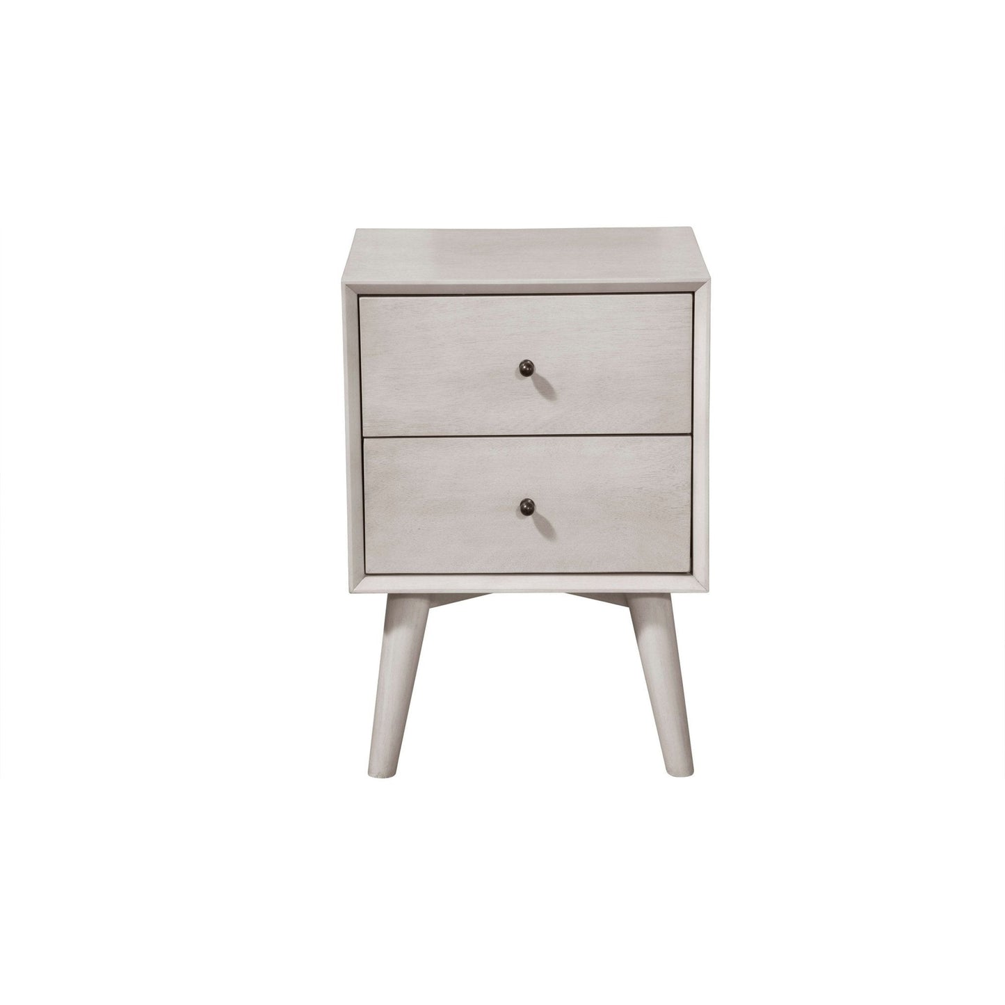 Flynn Nightstand in gray with two drawers and Mid-Century Modern design, perfect for bedside necessities.