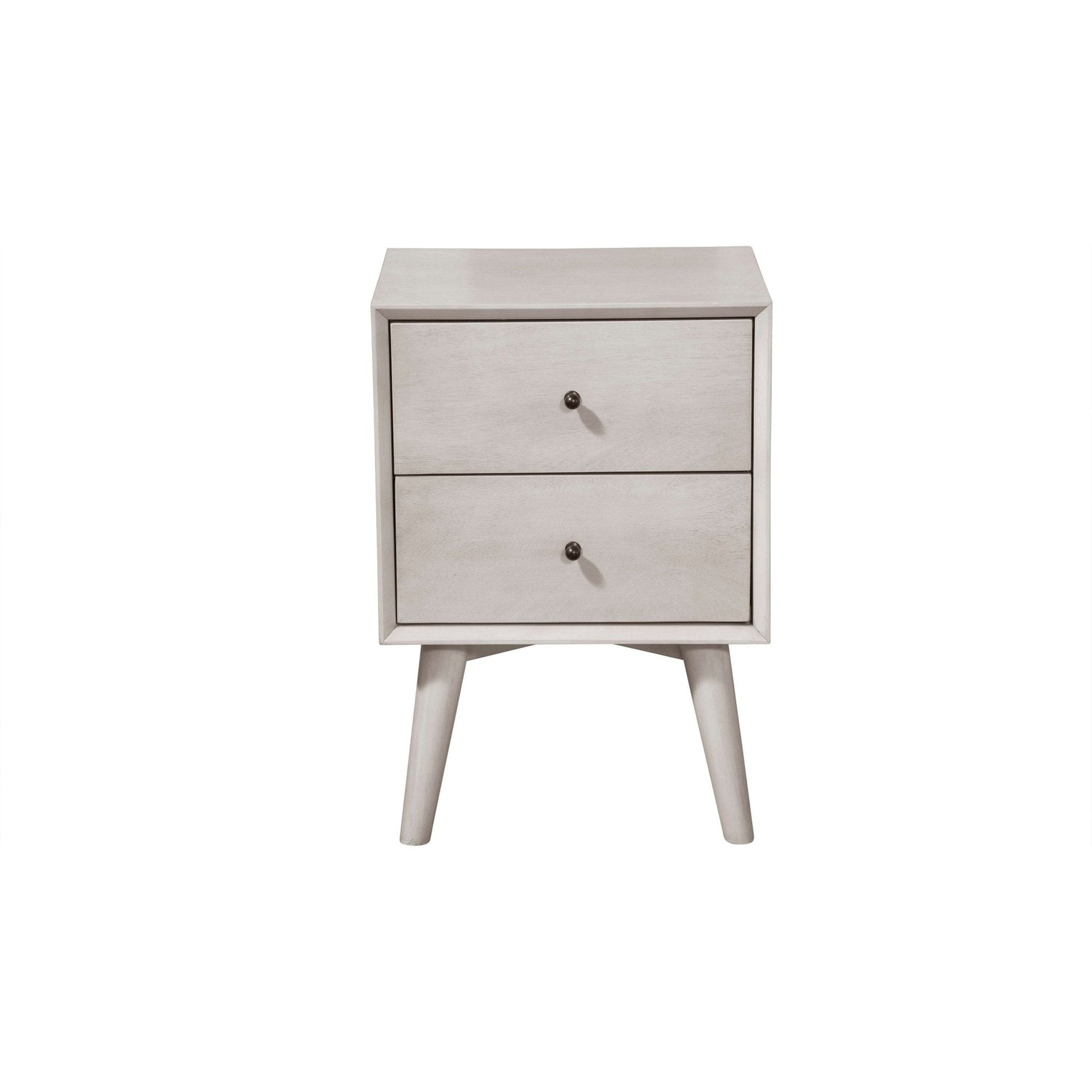 Flynn Nightstand in gray with two drawers and Mid-Century Modern design, perfect for bedside necessities.