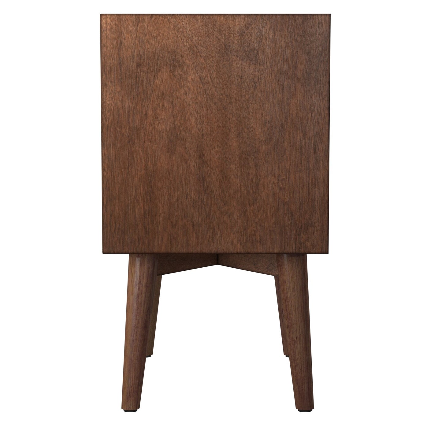 Flynn Nightstand, Walnut, showcasing Mid-Century Modern design with sturdy construction and stylish legs.
