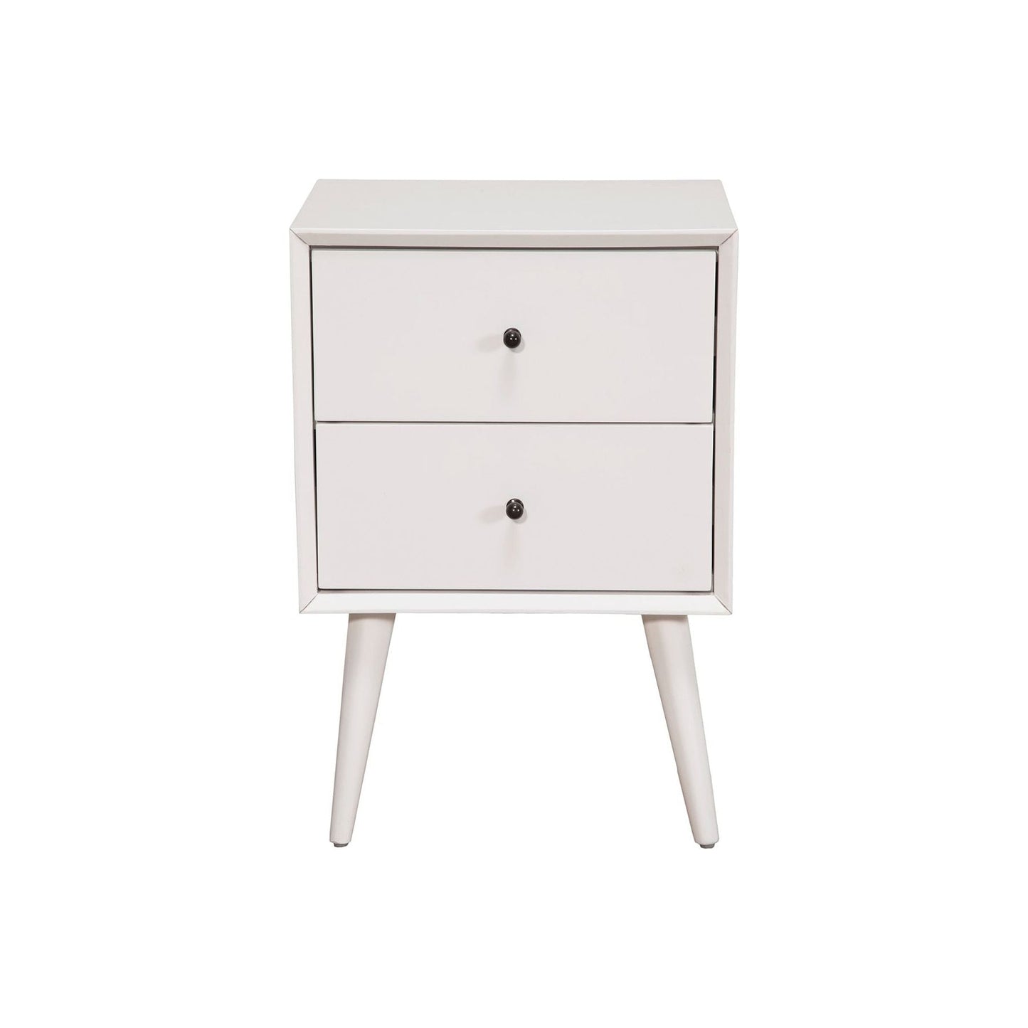 Flynn Nightstand in white with two drawers and mid-century modern design for stylish bedside storage.