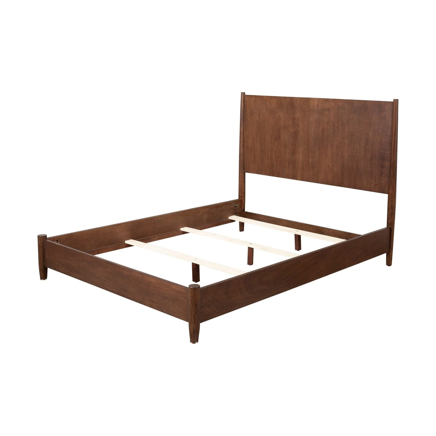Flynn Panel Bed in walnut finish showcasing classic Mid-Century Modern design with sturdy construction.