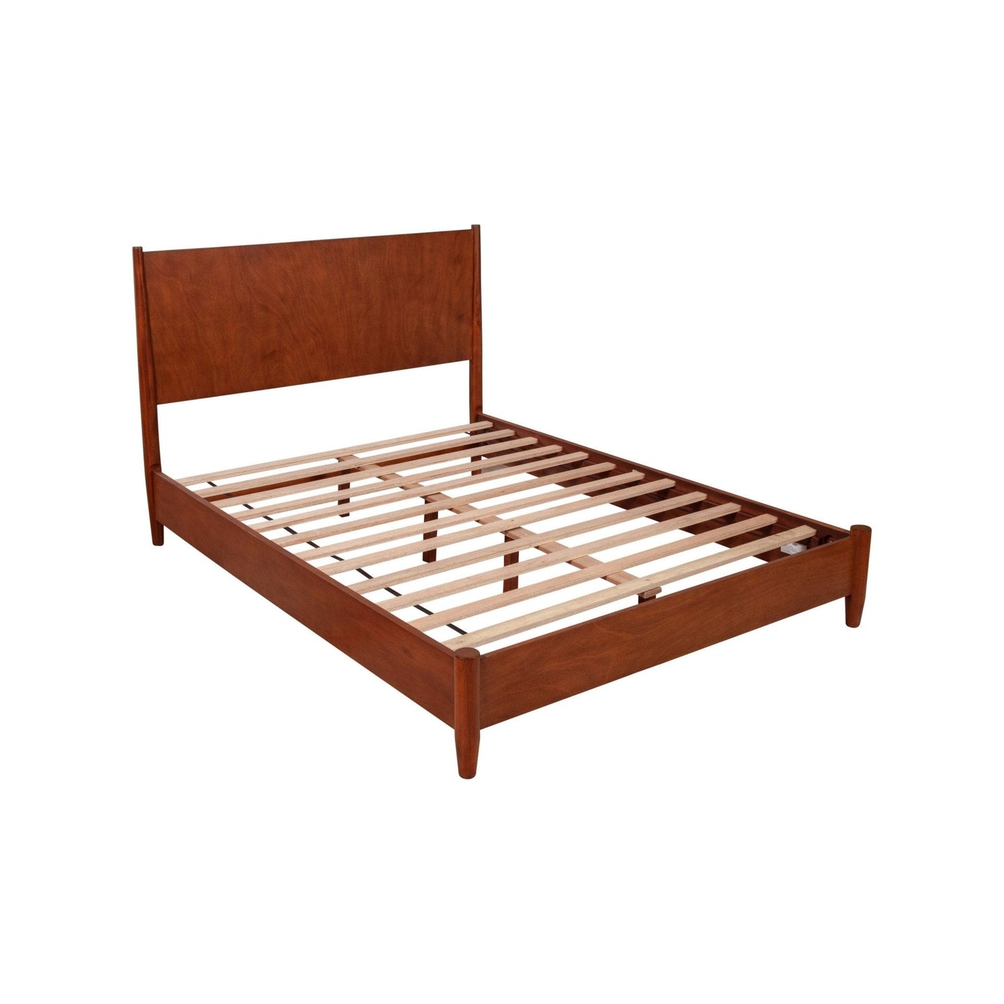 Flynn Platform Bed in Chestnut finish with Mid-Century Modern design, made from solid Mahogany wood.