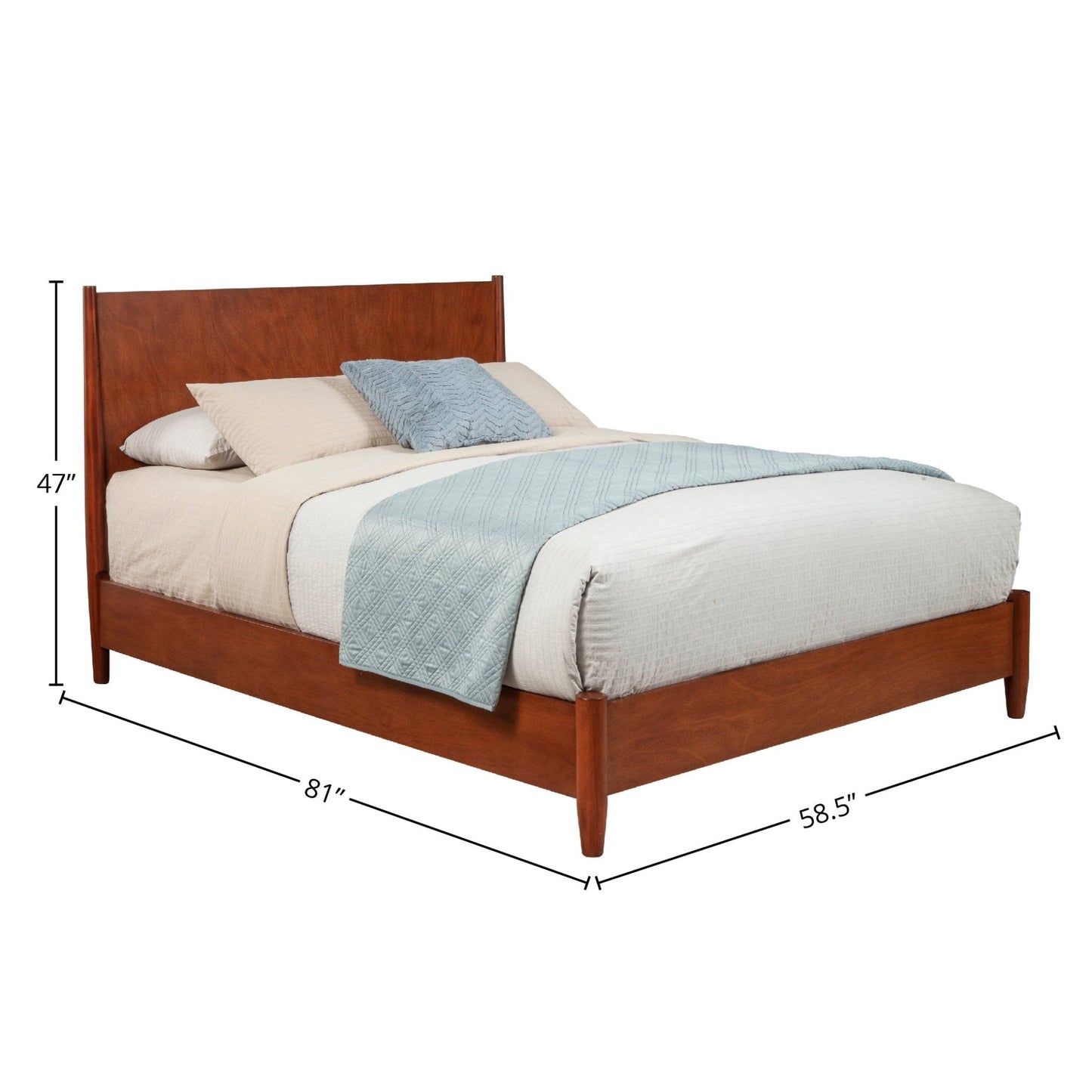 Flynn Platform Bed in Chestnut finish showcasing Mid-Century Modern design, sturdy Mahogany wood construction.