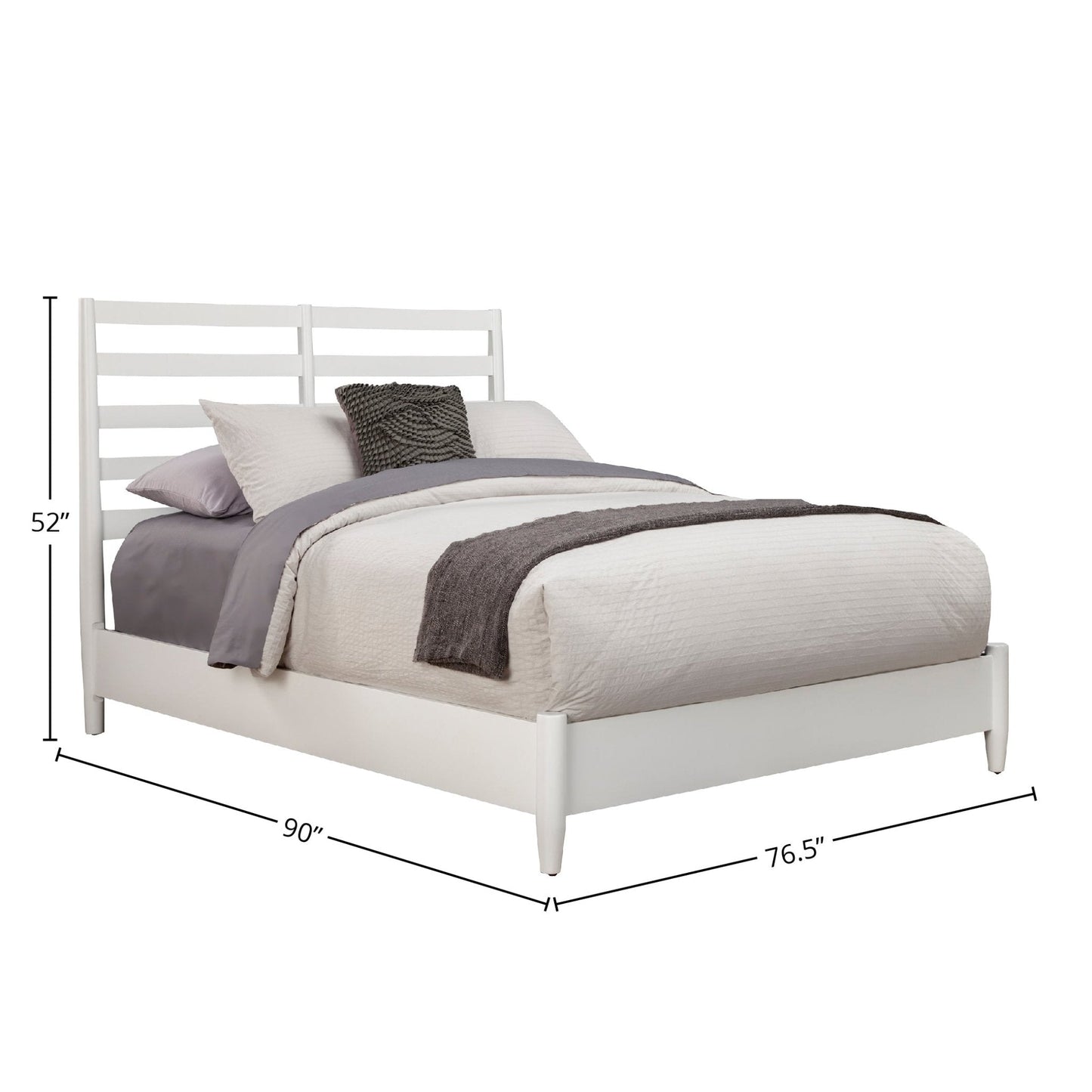 Flynn Retro Bed in white with slat back headboard and tapered legs, perfect for a Mid-century Modern bedroom.
