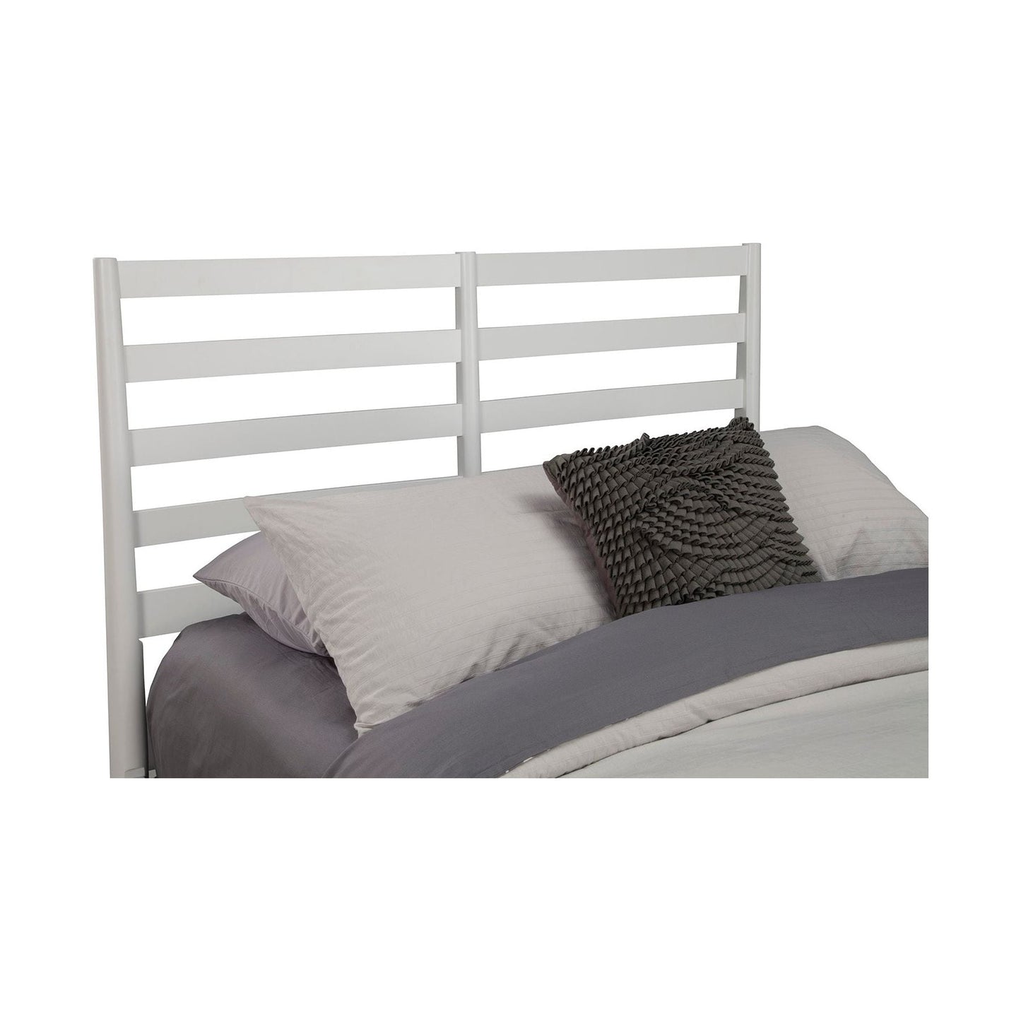 Flynn Retro Bed with slat back headboard and comfortable bedding in a modern bedroom setting.