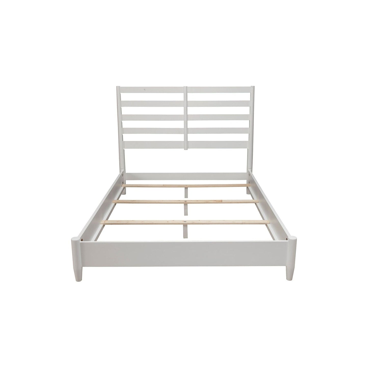 Flynn Retro Bed in white with a slat back headboard and wooden slat base for comfort and style.