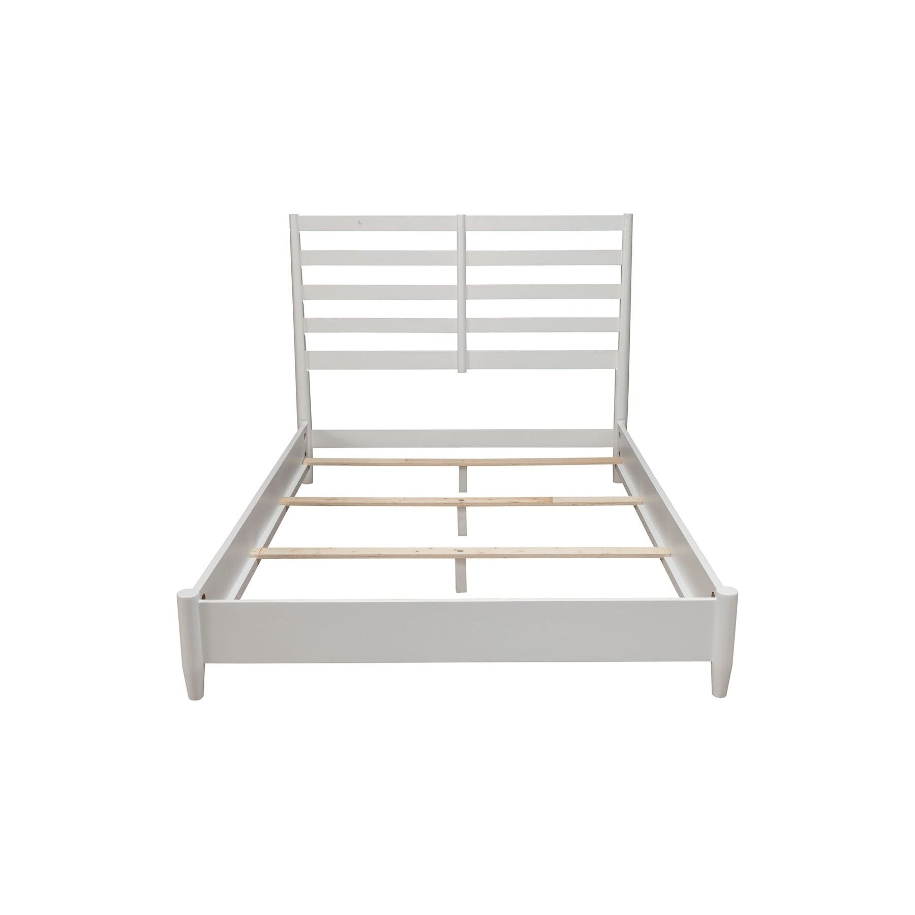 Flynn Retro Bed in white with a slat back headboard and wooden slat base for comfort and style.