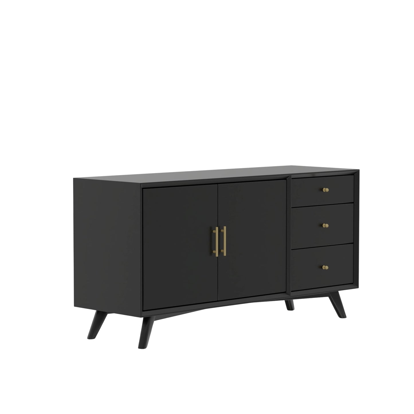 Flynn Sideboard in Black with sleek design, gold hardware, and multiple storage options.