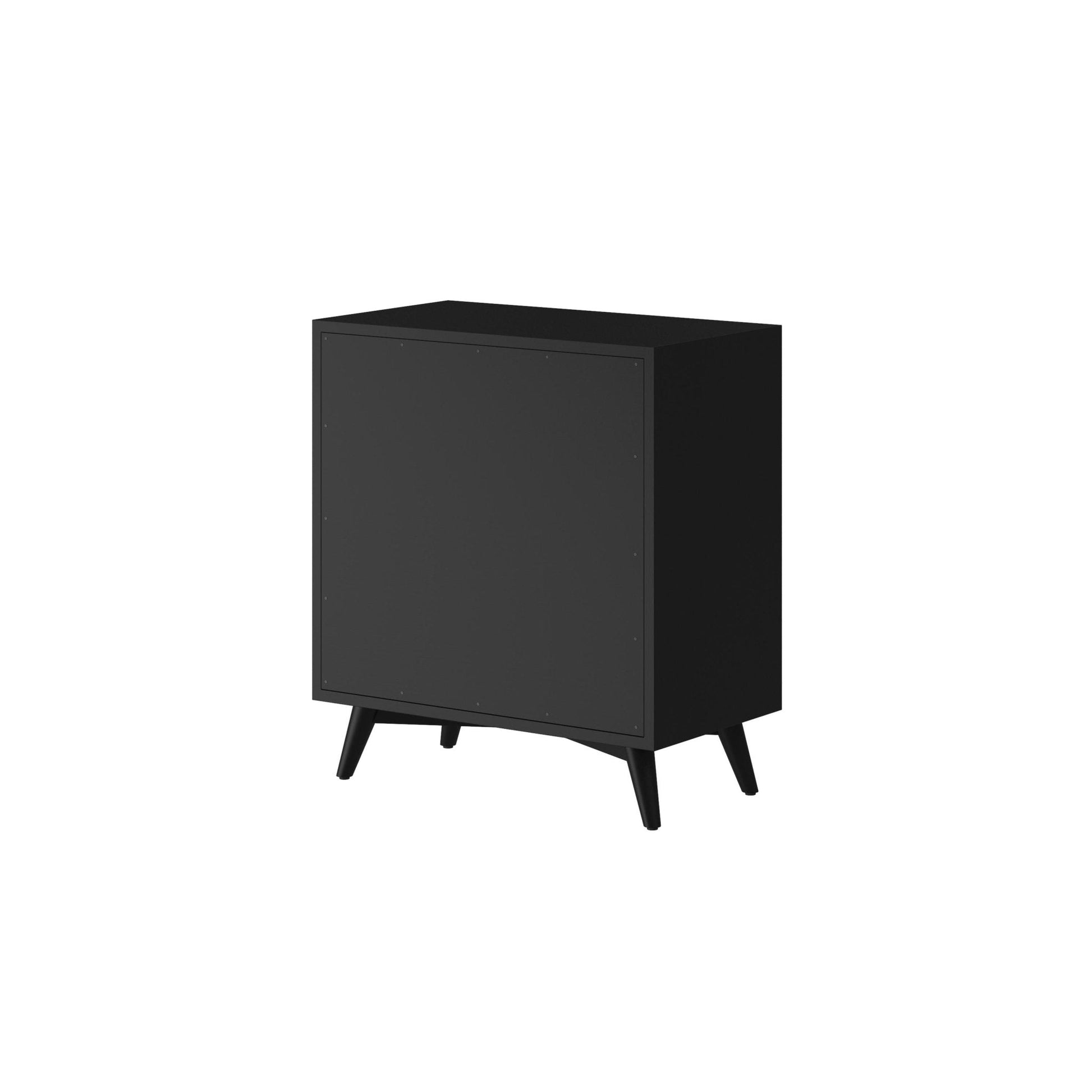 Flynn Small Chest in black, featuring Mid-Century Modern design with sturdy Mahogany construction.